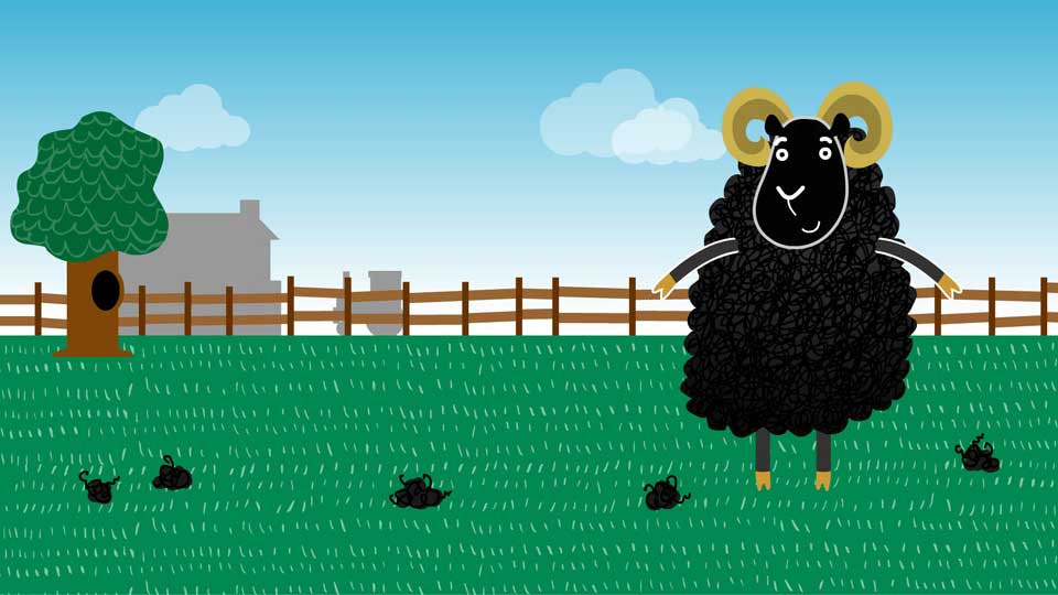 baa baa black sheep screenshot of a black sheep in a field